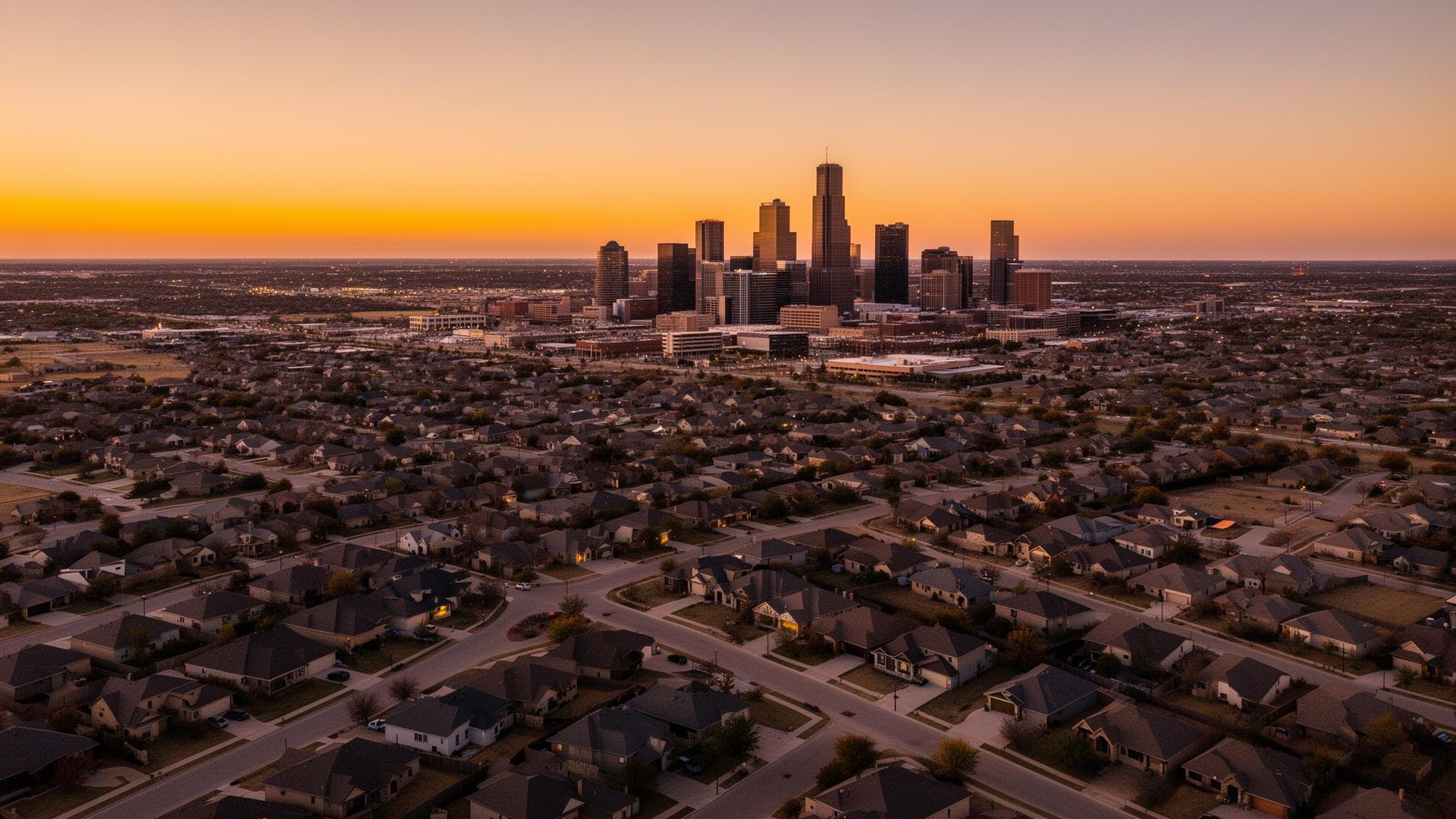 Aerial view of Lubbock, Texas at sunset